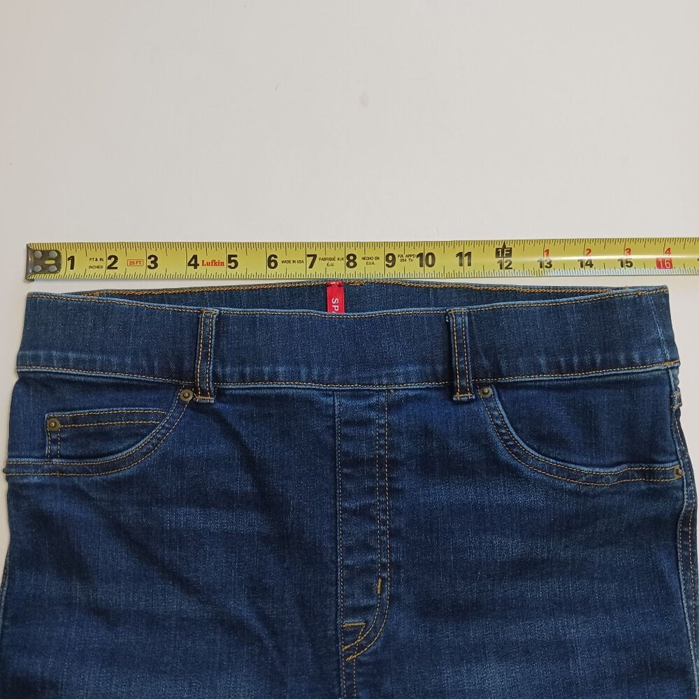 Spanx Flare Jeans Large Dark Wash Denim Stretch Slimming High Rise Shaping 70s - Picture 9 of 12